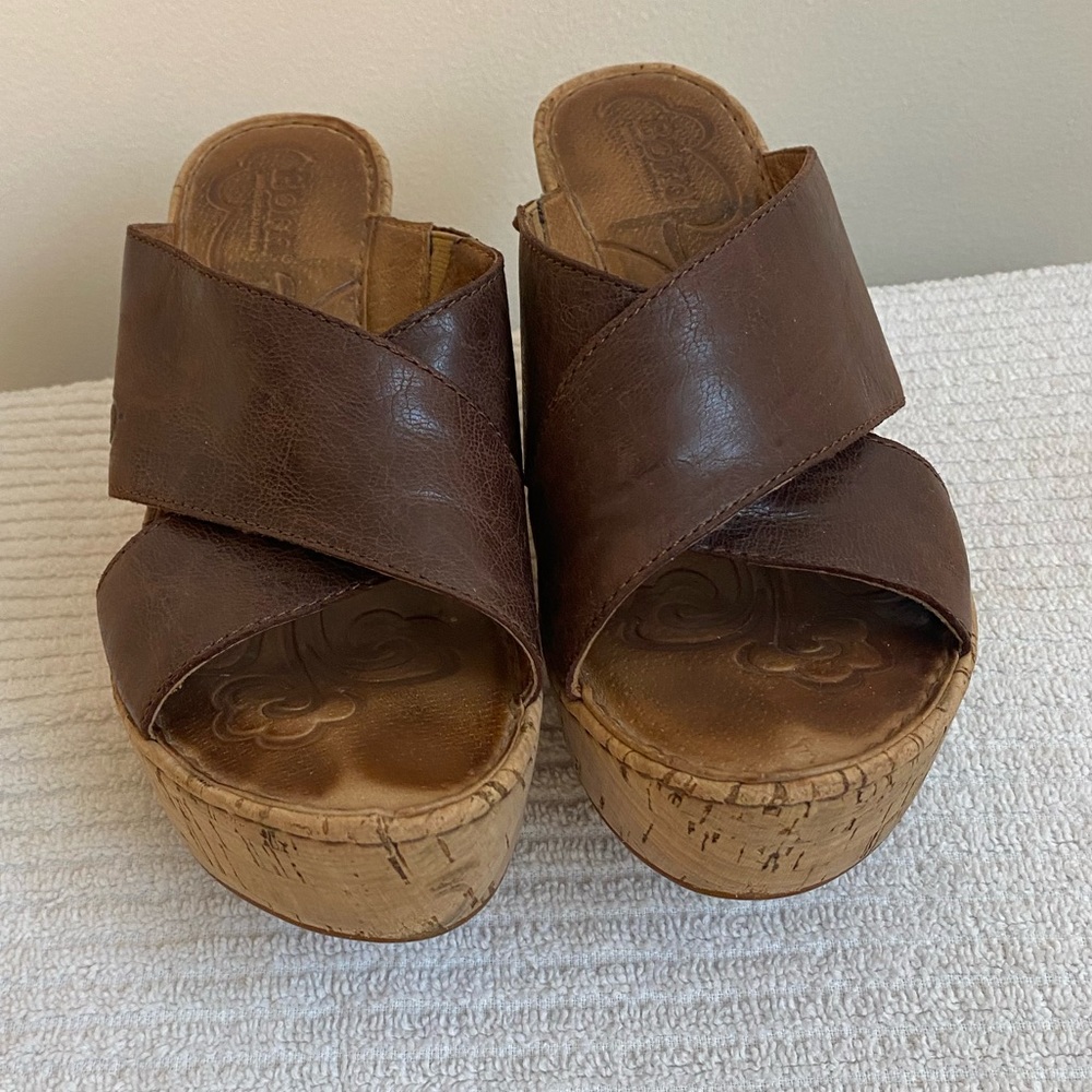 Bjorn wedge sandals brown leather size 7